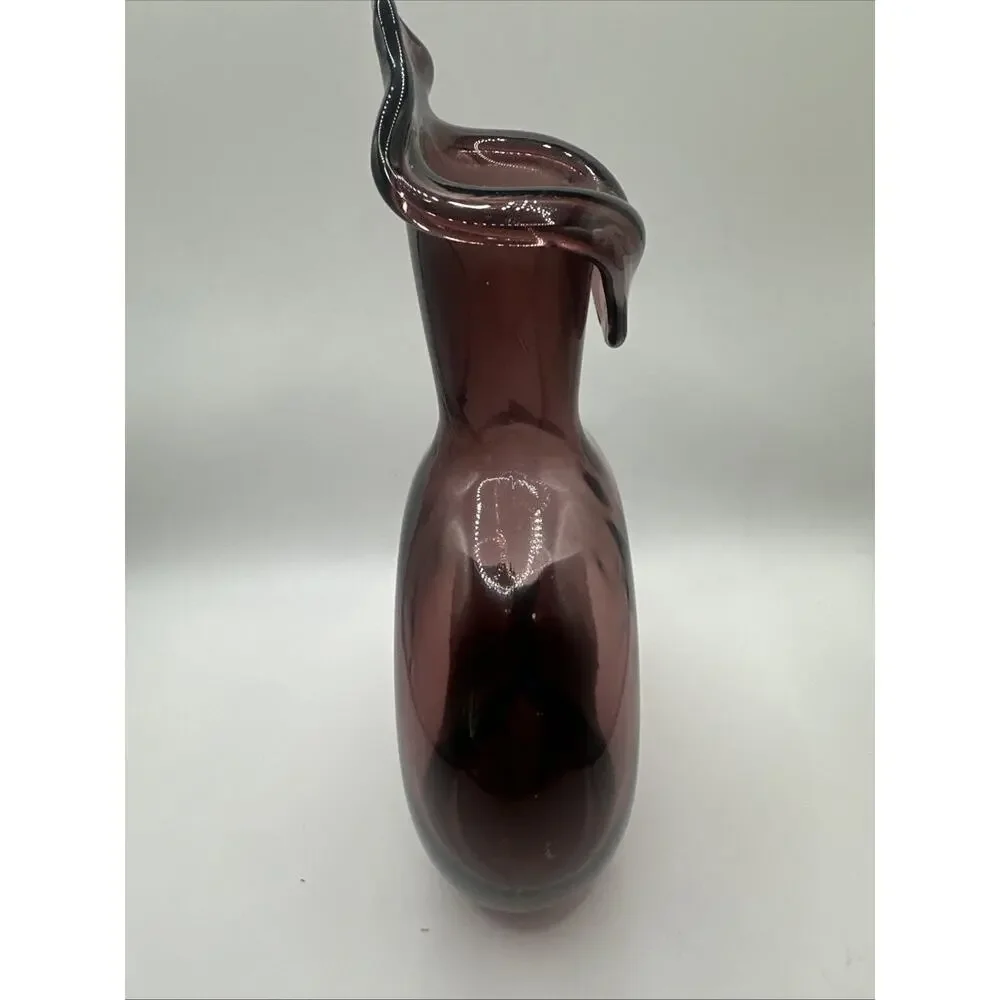 MCM Glass Purple Amethyst Doughnut Pulpit Vase / Decanter 7”